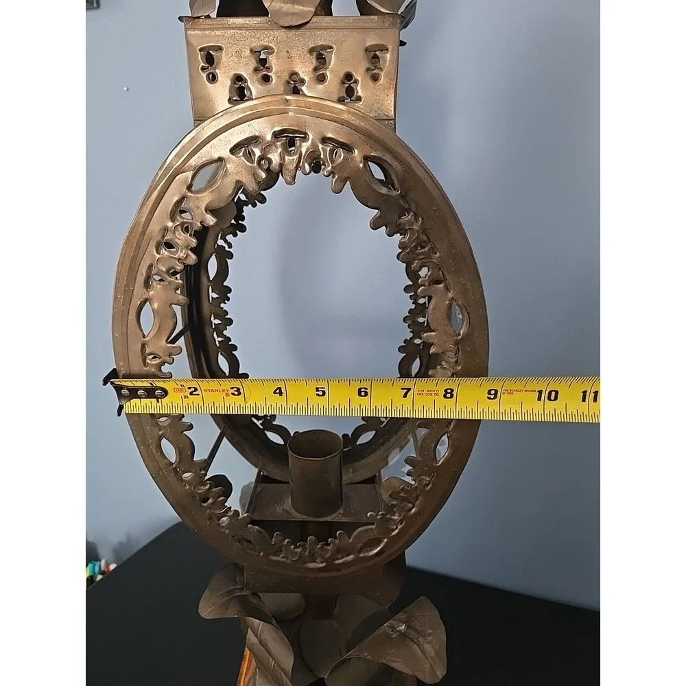 Baroque Mexican Tin Metal Lantern Lamp Ornate Handmade‎ Pedestal Sun Flower